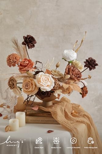 Ling's moment Fake Flowers Box, Faux Artificial Greenery Stems Foam Roses Gardenia Silk Peony Pampas Fabic Flower for Centerpieces Bouquet Wedding Vase Floral Decorations, Boho & Sepia, Grand Combo - color: Beg-boho & Sepia, size: Grand