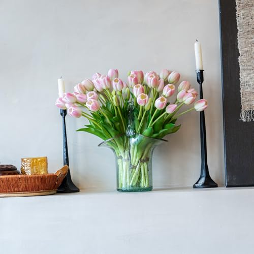 Artificial Tulips Flowers,Soft Touch Latex Bouquet, Fake Tulips,Spring Wedding Home Room Table Centerpiece Decor - color: 40pcs Peach Pink Set(no Vase)