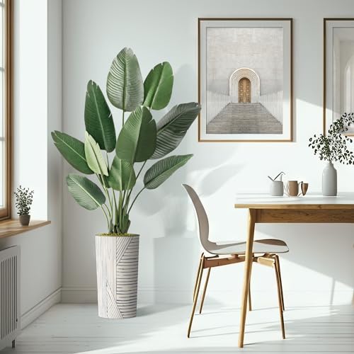 Artificial Tree in Geometric Pattern Planter, Fake Bird of Paradise Silk Tree for Indoor and Outdoor Home Decoration - 67" Overall Tall (Plant Pot Plus Tree) - style: Bird of Paradise