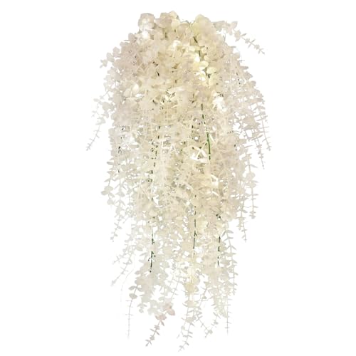 Spring Fake Hanging Plants Artificial Vines Outside Fake Plant Faux Hanging Plants Indoor Money Plants for Room Wedding Proch Yard Outdoor Home Wall Kitchen Bathroom Decoration in 3 Pcs(Pure White) - color: Pure White, size: Hanging Plants With Lights