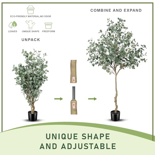 LYERSE Eucalyptus Tree Artificial 7ft - Faux Eucalyptus Tree in Plastic Nursery Pot with 995 Silver Dollar Leaves - Artificial Trees for Office House Living Room Home Decor Indoor - size: 7ft