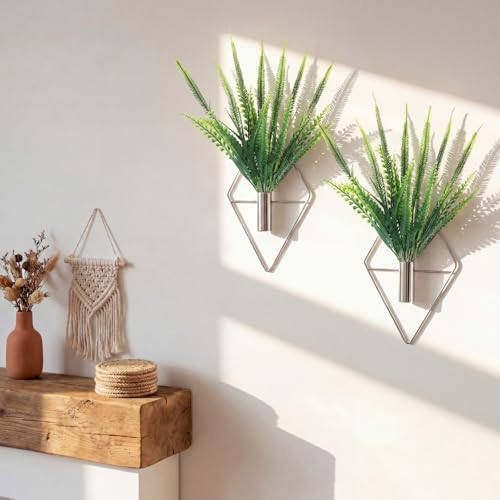Canlierr 2 Pieces Wall Decor Hanging Planters with Artificial Plants Metal Hanging Vase Indoor Plants Holder Modern Boho Wall Art for Bathroom Bedroom Living Room Decor(Silver,Boston Fern) - color: Silver, size: Boston Fern