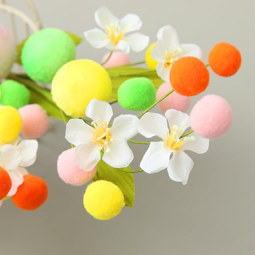 4PCS Artificial Easter Flowers, Easter Party Colorful Velvet Egg and Berries Picks Decorations, Spring Flower with Stems Egg Branches for Party Vase Centerpiece Decor (White Flower) - color: White Flower