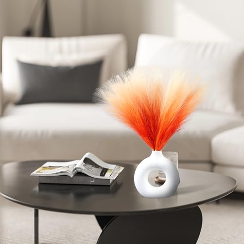 Ureymx Faux Pampas Grass Decor 17.7 Inch 6pcs, Pompas Grass Flower Arrangement and Vase Filler Artificial Pampas Grass Short Decor for Boho Home Wedding Decoration (Gradient Orange) - color: Gradient Orange, size: 17 Inch 6 Pcs
