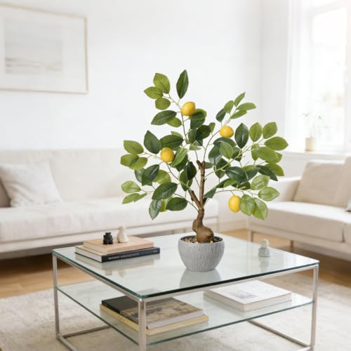 KAIRNE Artificial Lemons Decorations,17.7” Tall Lemon Tree Potted Plants,Real Like Lemons Tree with White Pot,Realistic Decorative Plants Indoor Table Decor, Fake Lemon for Kitchen Bathroom Decor - color: Lemon Tree
