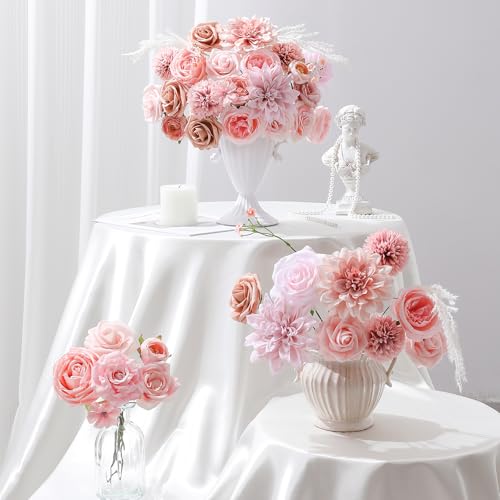 Floweroyal Artificial Flowers Fake Rose Flowers Dahlia with Stems for DIY Wedding Bridal Bouquets, Baby Shower, Floral Arrangement, Table Centerpieces, Home Decorations (Nude Color) - color: A Abby Dusty Pink