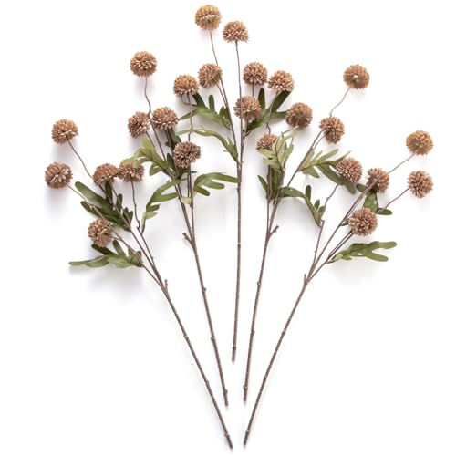 Laelfe Artificial Kiku Flower - 5 Pcs Fake Pompon Mums Silk Small Chrysanthemum Faux Ball Fall Flower Stem Decor for Autumn Wedding Filler DIY Bouquet Centerpieces Arrangements Shower (Coffee) - color: Coffee