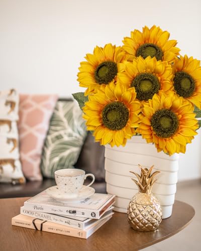 Large Silk Yellow Sunflowers Artificial Fall Flowers 26" Long Stem Artificial Sunflower 6 Pcs Tall Fake Sun Flowers Vintage Faux Sunflowers Bulk with Stem for Home Wedding Birthday Party Decor - color: Vintage Yellow