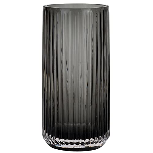 TIMEFOTO Flower Vase 10 inch Grey Thickened Hand Blow Glass Vase Round Vintage Striped Bottles for Bookshelf,Dinner Table,Indoor Office Desktop,Meeting Room,Bathroom,Countertop,Home - color: Glass Gray, size: 9.5 inch