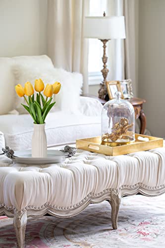 Briful 2 Packs Faux Flowers Artificial Tulips with Ceramic Vase, Poly Foam Yellow Tulips Real Touch Flower Arrangement for Home Kitchen Wedding Centerpiece Decoration - color: Yellow