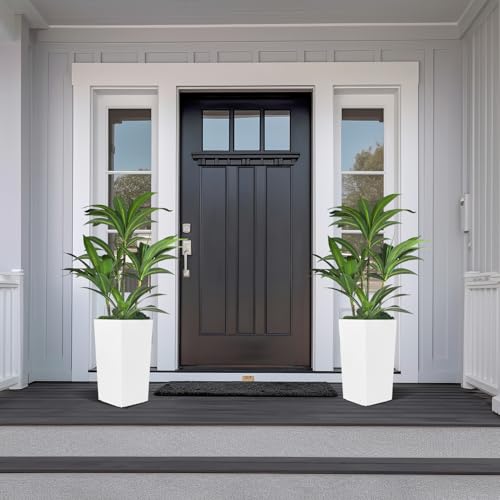 Artificial Dracaena Tree 4FT with White Tall Planter,Fake Green Plant with Natural Wood Trunk & Lifelike Leaves, Aritificial Yucca Plant for Home Office Decor,Housewarming