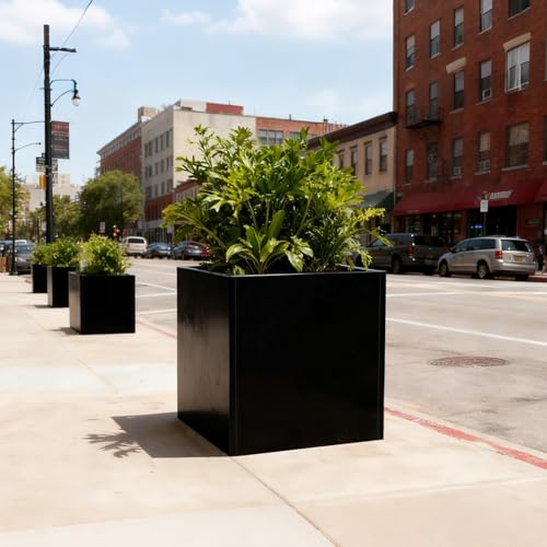 Galvanized Steel Planter Box Black Metal Planter Large Square 32Inch Indoor Outdoor Planters Cube Steel Heavy Duty Flower Pot Powder Coating Modern Commercial Residential for Patio, Yard, Garden - color: Black, size: 32" L x 32" W x 32" H