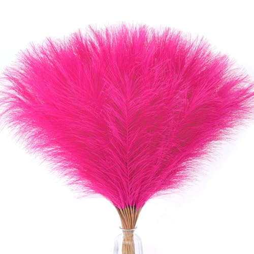 Serwalin 60Pcs Hot Pink Pampas Grass Decor, 17.7'' Faux Pampas Grass, Artificial Pampas Grass Decor for Home Wedding Boho Party Decor - color: J Hot Pink