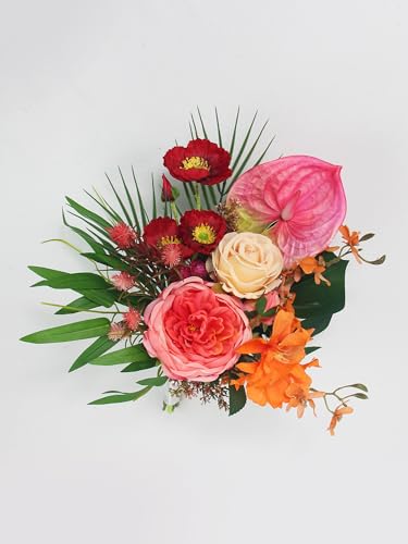 Rinlong Tropical Pink Bridesmaid Bouquet for Wedding, Prom, Homecoming | Silk Bridal Bouquet, Destination Friendly - color: 06-tropical