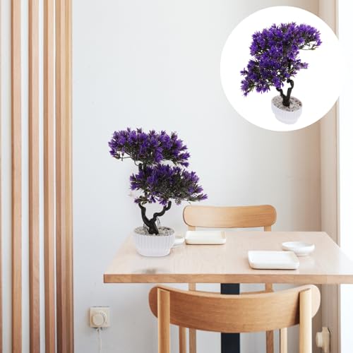 Artificial Bonsai Pine Tree Faux Potted Plant Purple Simulation Bonsai Desktop Ornament Home Decoration for Office and Living Room
