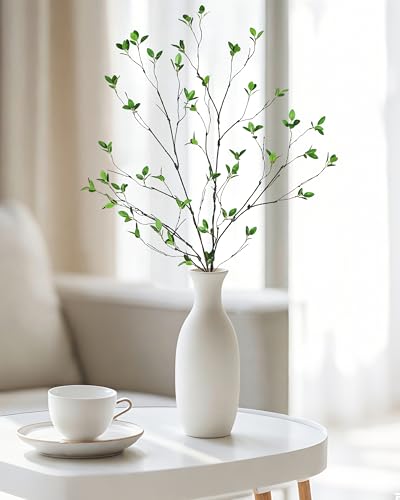 DuHouse 34" 5Pcs Fake Greenery Stems Artificial Ficus Branches Artificial Plants for Home Office Table Vase Filler Decoration(Dark Green) - color: Dark Green, size: 34"