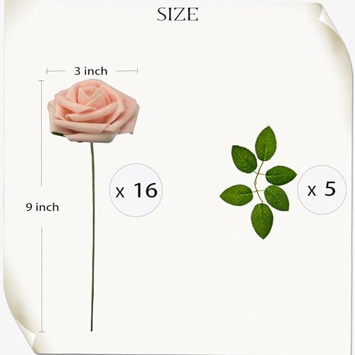 Artificial Roses Flowers 16Pcs Real Touch Roses with Stem Foam Fake Roses for DIY Wedding Bouquets Centerpieces Arrangement Party Baby Shower Home Decorations (Pink Champagne) - color: Pink Champagne
