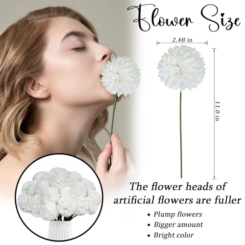 36 Pcs White Artificial Flowers Faux Ball Chrysanthemum Bouquet Silk Flowers Bridal Wedding Bouquet for Home Garden Party Office Coffee House Decoration (White) - color: White