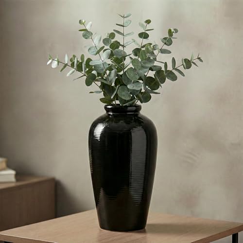 Black Vase for Home Decor, 11 Inch Tall Ceramic Flower Vases for Centerpiece, Modern Decorative Minimalist Vase for Pampas Grass, Textured, Living Room, Entryway, Kitchen Counter Decor - color: Black