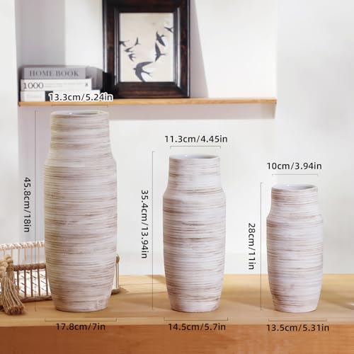 ALMA 14 inch White Floor Vase for Modern Living Room Home Decor, Big Boho Ceramic Vases for Tall Pampas Grass, Decorative Ribbed Flower Vases for Entryway Table, Kitchen Island, Fireplace Decor - color: Cylinder-2-white-14"