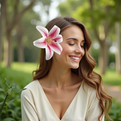 20PCS 6 Inch Large Artificial Lilies Flower Heads with Realistic Stamens, Bulk Silk Fake Lilies for DIY Crafts, Wedding Decor, Cake Decorating, Centerpieces, Home Decor (Pink)