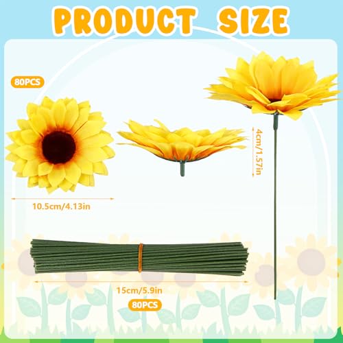 80 Pcs Large Sunflower Artificial Flowers Bulk, 4.1inch Sunflower Artificial Flower Heads Fake Sun-flower Heads with Stems Simulation Sun-flower for Wedding Decoration, Bouquets Parties (Yellow-80) - color: Yellow-80