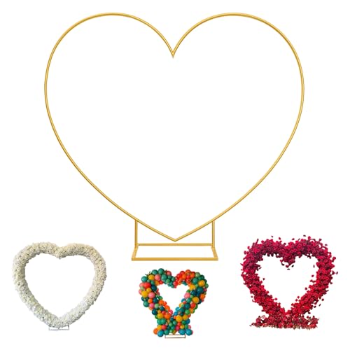 6.7FT Heart Arch Stand for Proposal, Metal Balloon Arch Frame for Wedding Valentine's Day Engagement Birthday Party Baby Shower Decorations (Gold) - color: Gold