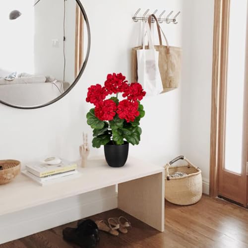 Briful 16” Geraniums Artificial Flowers Realistic Potted Plant – Red Fake Geraniums for Outdoors, Artificial Outdoor Plants for Indoor Home Decor, Farmhouse Table Centerpiece Decoration - color: 16'' Tall Red