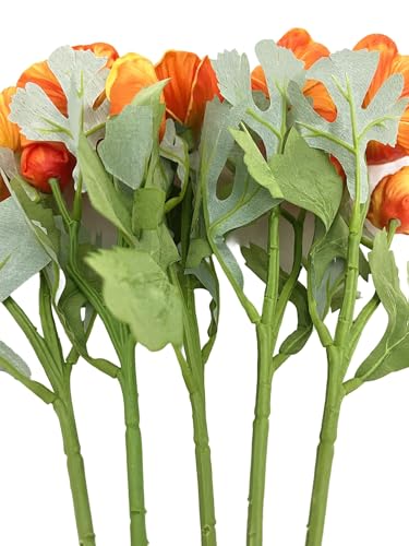 5Pcs Artifical Real Touch PU Anemone Flower Bouquet Room Home Decor (Orange) - color: Orange