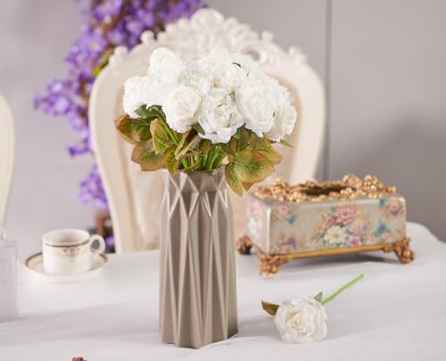 PONKING Rose Artificial Flower 28pcs Realistic Faux Silk Roses Fake Flowers Bouquets Arrangements Decor for Wedding Spring Mother's Day, Home Table Decorations, White Flower - color: A 28pcs White Rose