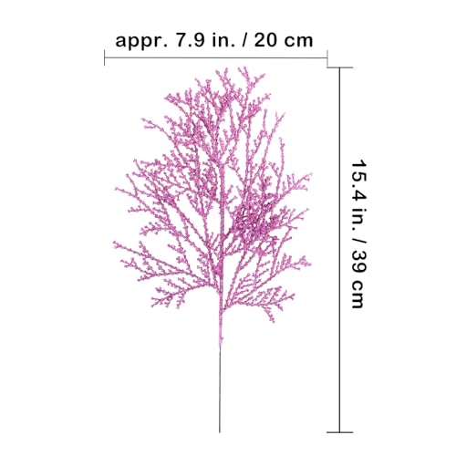 Winlyn 15 Pcs Pink Cedar Glitter Sprays Picks Christmas Floral Picks Artificial Cedar Branches Stems Pink Christmas Tree Picks for Wedding Bouquet Wreath Supply Floral Arrangement Holiday Decor - color: Pink