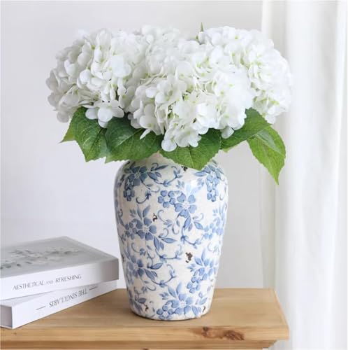 3Pcs Real Touch Artificial Hydrangeas 21" Latex Faux Hydrangea Flowers Stems for Vases, Wedding Centerpieces, Home Decor — Removable Heads, White - color: White