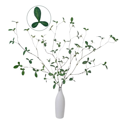 4 Pcs 38.5" Tall All-Green Artificial Branches with Leaves, Realistic Faux Ficus Greenery Stems, Bendable Fake Plant Twigs for Tall Floor Vases, Home Centerpiece, Office & Spring Decor (BD Green) - color: Bd Green