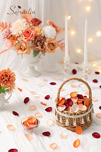 Serwalin 500Pcs Silk Rose Petals Flower Petals for Weddings Burgundy Gold White Petals Fake Orange Petals for Aisle Flower Girl Basket Bridal Shower Table Decor (4 Color Mixes) - color: A Orange Burgundy, size: 500pcs