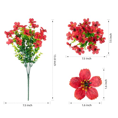 HyeFlora Artificial Flowers for Outdoor Indoor Garden Home Decoration, Faux Flower Daisy with Eucalyptus Leaves Fake Plants Greenery Boxwood Porch Patio, 12 Bundles (Red) - color: Red