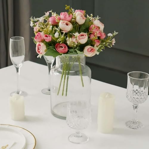 Efavormart 4 Pack 12 inch Pink Artificial Mini Ranunculus Bouquets, Refreshing Soft Pink Silk Buttercup Floral Accents for Spring Party and Feminine Decor - color: Pink