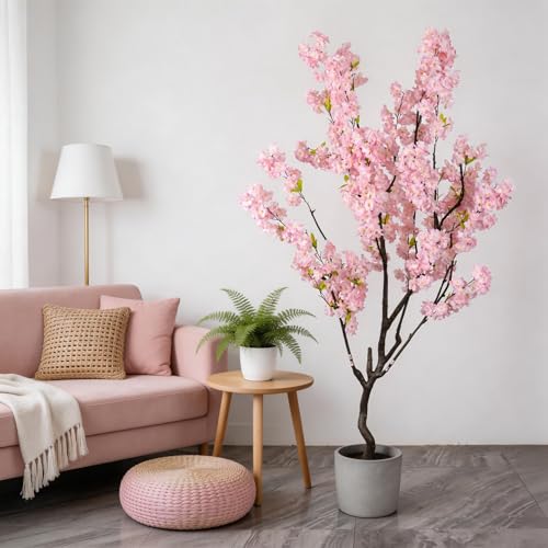 7.2ft Artificial Cherry Blossom Tree for Indoor Decor,Nearly Nature Pink Silk Flowers Fake Tree Tall,Realistic Faux Cherry Plant Tree for Christmas New Year Decor - color: Pink-ap20