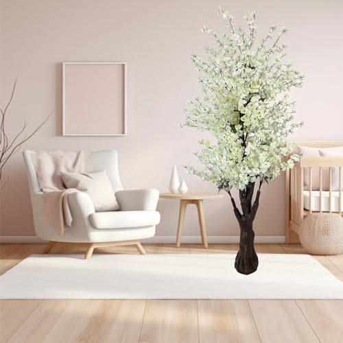 Cherry Blossom Tree 6.5Ft,Faux Peach Blossom Tree White Artificial Cherry Blossom Tree for Wedding Office Home Living Room House Outdoor Indoor Decor White - color: White 6.5ft