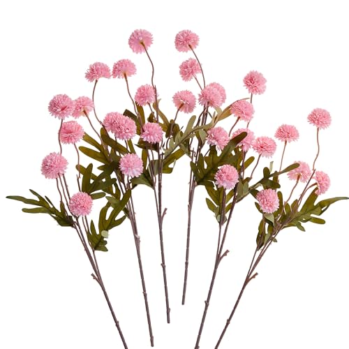 SITUMEIZI Pink Pompon Mum Artificial Flowers Faux Silk Mums Mini Chrysanthemum with Stems 6Pcs for DIY Pink Wedding Centerpieces Floral Arrangements - color: Pink