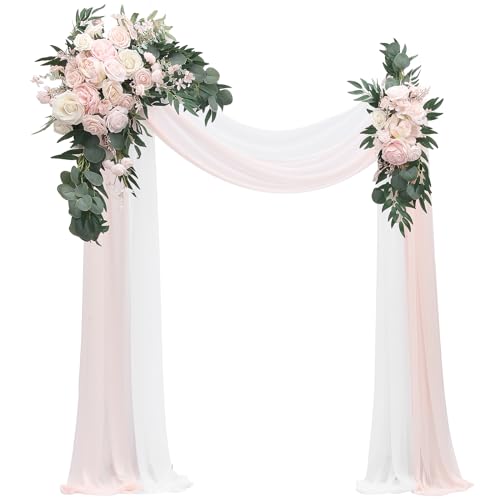 Floroom Arch Flowers with Drapes Kit (Pack of 4) - 2pcs Artificial Blush Pink Floral Swag Arrangement with 2pcs Draping Fabric for Wedding Ceremony Arbor and Reception Backdrop Decoration - color: Blush & Cream