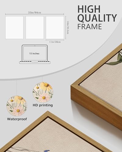 PHOPAGO Vintage Wildflower Bouquet Framed Wall Art Botanical Flower Wall Decor Modern Colorful Floral Living Room Bedroom Hanging Decor - 11x14in Natural Framed - color: Multicolour Floral, size: 14L" x 11W" x 3 Pcs Natural
