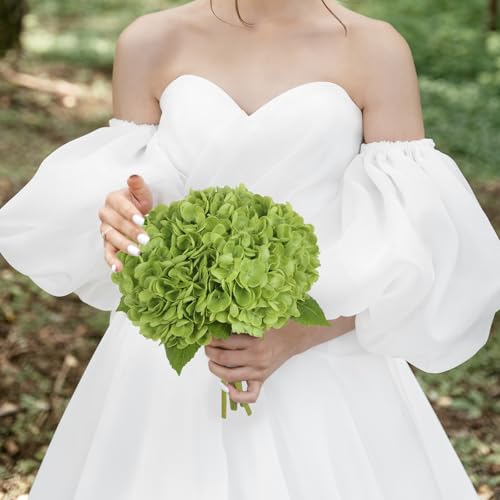 IPOPU 6PCS Real Touch Hydrangea Artificial Flowers Green Full Faux Hydrangea Flowers with Stems Latex Realistic Fake Hydrangeas for Home Table Centerpieces Wedding Bouquets Party Decoration (Green) - color: Green