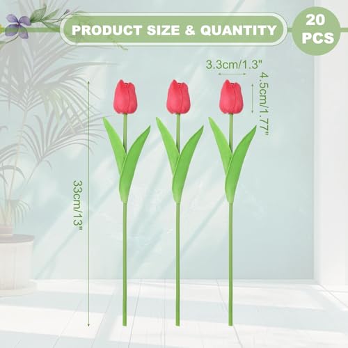 uxcell 20pcs Tulips Artificial Flowers, Faux Flowers Silk Fake Tulip Stems Real Touch for Wedding Bouquet Centerpiece Table Party Decoration(Dark Red) - color: Dark Red