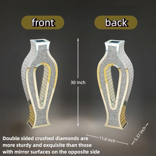 30'' Large Double Sided Crushed Diamond Vase, Tall Mirrored Sliver Vases for Floor,Decorative Vase with High-end Hollow Out Design for Home,Office,Hotel (11.8" L x 5.37" W x 30" H) - size: 11.8" L x 5.37" W x 30" H