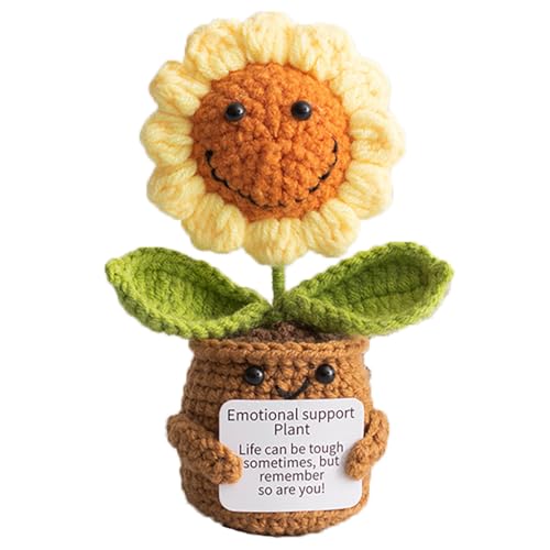 Artificial Crochet Flowers, Handmade Knit Floral Arrangements for Home Decor, Wedding Bouquet Centerpiece Gift for Mother’s Day, Birthday, Anniversary, Kitchen, Office Desk (Smiling Sunflower-01) - color: Smiling Sunflower-01