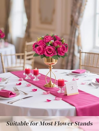 BLOSMON Hot Pink Flowers for Wedding: 10 Pcs Fakel Rose Balls for Table | Easy to Use Artifical Silk Kissing Bouquet Floral Arrangement for Home Party Event DIY Decoration - color: Hot Pink
