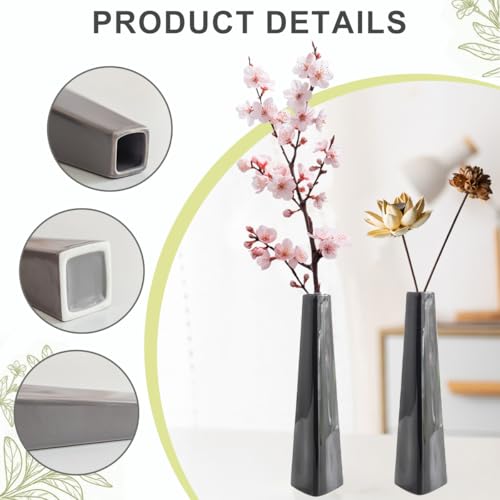 7 Inch Black Ceramic Vase, Modern Minimalist Tapered Triangle Bud Vase, Single Stem Floral Arrangement Holder Tabletop Vase for Home Office Wedding Decor
