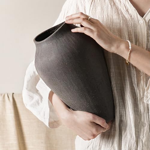 Ceramic Vase - Large 11.8 Inch Tall Floor Vase for Centerpieces, Farmhouse Flower Vases, Rustic Minimalist Home Decor for Living Room, Enterway, Wedding (Sandstone Dark Gray) - color: 11.8 Inch-sandstone Dark Gray