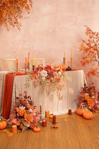 TINGE TIME Artificial Sweetheart Flower Swag with Tablecloth and Table Runner, Pack of 3 Floral Arrangement for Autumn Wedding Sweetheart Table Centerpiece Fall Decoration (Maple Red) - color: Maplered