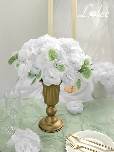 LELEE 108pcs White Roses Head Flowers with Stem - Artificial Flowers Rose Bulk - Silk Rose Fake Flower for Wedding Bouquet Party Home Decor DIY Baby Shower Centerpieces Tables Decoration - color: White